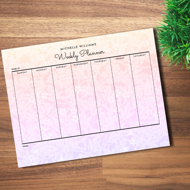 Simple Pastel Pink Rainbow Floral Weekly Planner Notepad (Creator Uploaded)