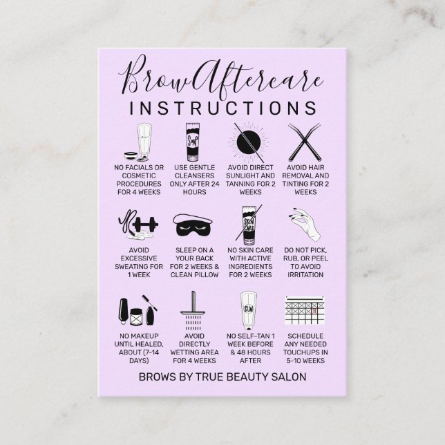 Simple Pastel Purple Brows Aftercare Icon Business Card (Front)