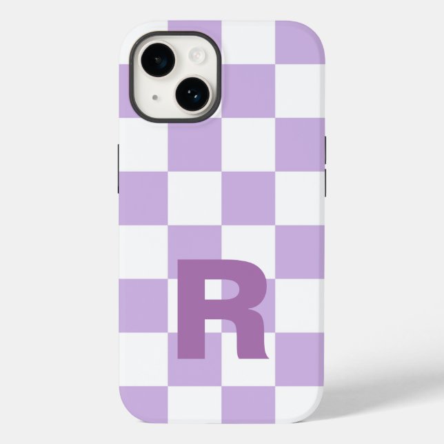 Simple Pastel Purple Lilac Checkered Monogram Case-Mate iPhone Case (Back)