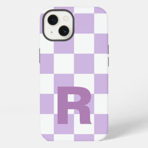 Simple Pastel Purple Lilac Checkered Monogram  iPhone 13 Case
