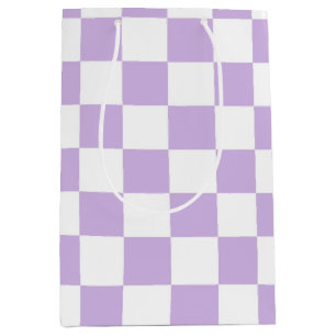 Simple Pastel Purple Lilac & White Checkered   Medium Gift Bag