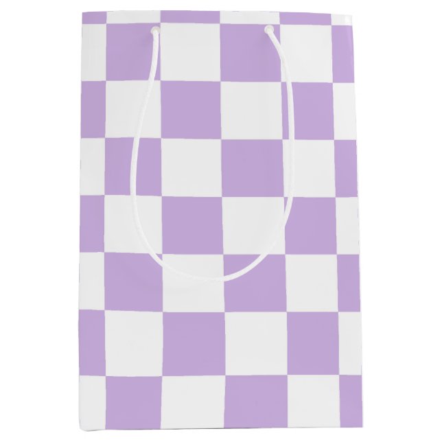 Simple Pastel Purple Lilac & White Checkered   Medium Gift Bag (Front)