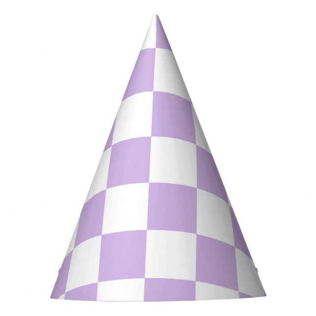 Simple Pastel Purple Lilac & White Checkered    Party Hat (Front)