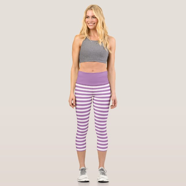 Simple Pastel Purple Stripe Pattern Capri Leggings (Front)
