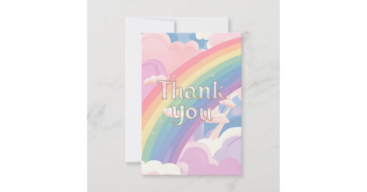 Simple Pastel Rainbow and Clouds Thank You Card | Zazzle