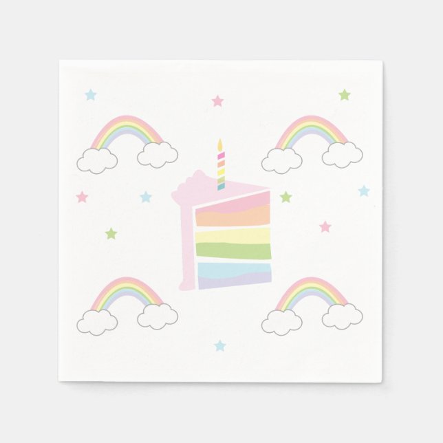 Simple Pastel Rainbow Cake Birthday Napkins (Front)