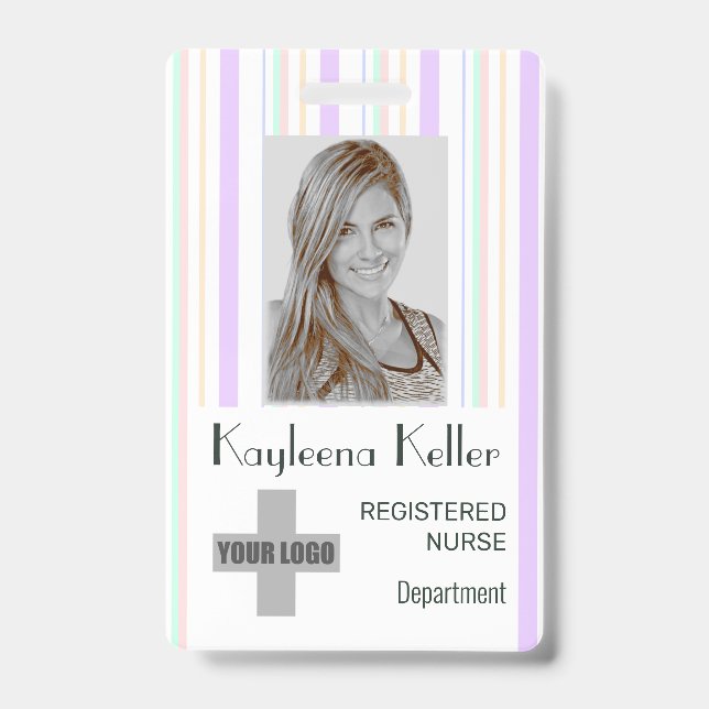 Simple Pastel Stripes Lines Logo Barcode ID Code Badge (Front)