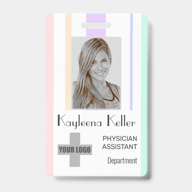 Simple Pastel Stripes Lines Logo Barcode Template  Badge (Front)