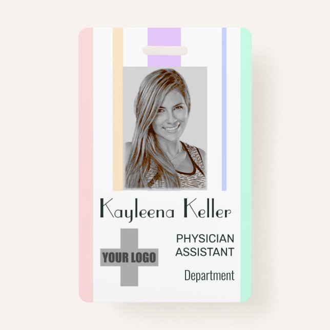 Simple Pastel Stripes Lines Logo Barcode Template  Badge (Front)