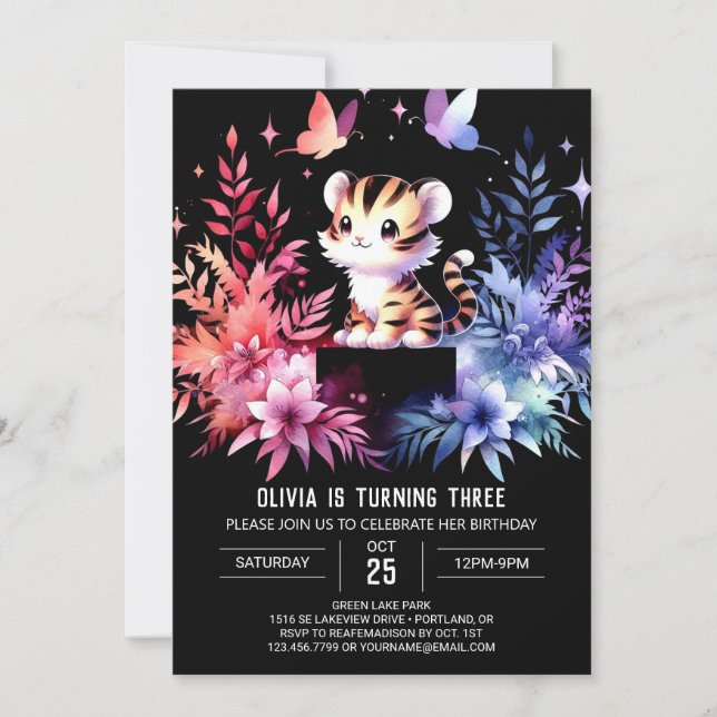 Simple Pastel Tiger Birthday  Invitation (Front)