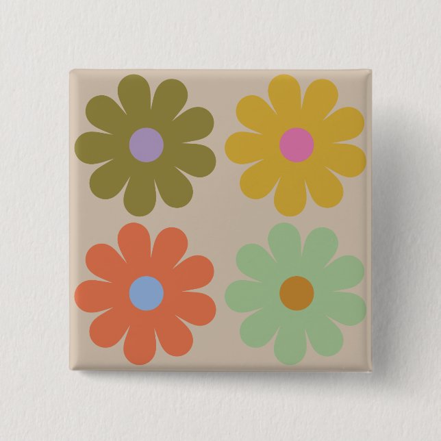 Simple Pastel Vintage Flower Pattern Button (Front)