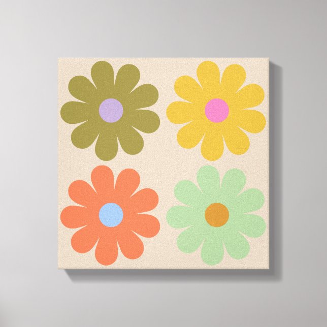 Simple Pastel Vintage Flower Pattern Canvas Print (Front)