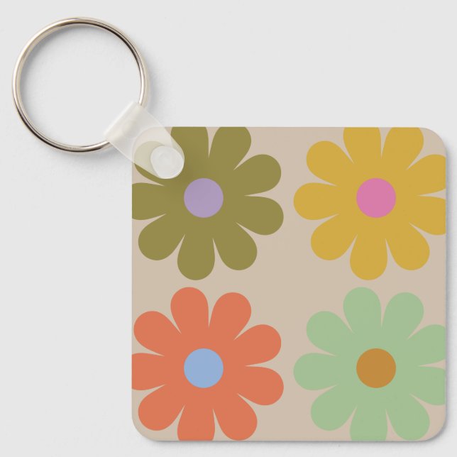 Simple Pastel Vintage Flower Pattern Keychain (Front)