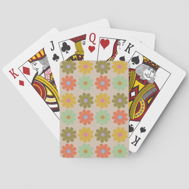 Simple Pastel Vintage Flower Pattern Poker Cards (Back)