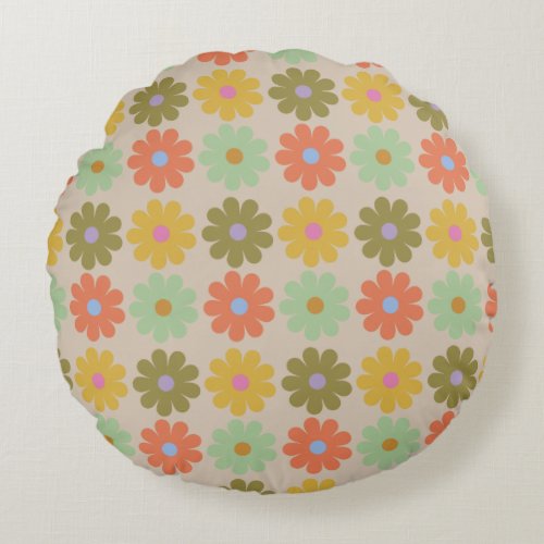 Simple Pastel Vintage Flower Pattern Round Pillow