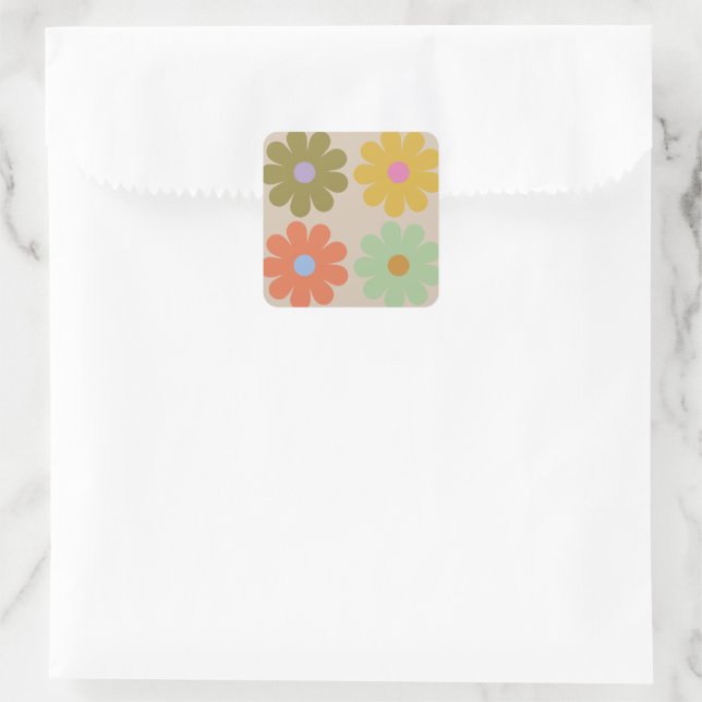 Simple Pastel Vintage Flower Pattern Square Sticker (Bag)