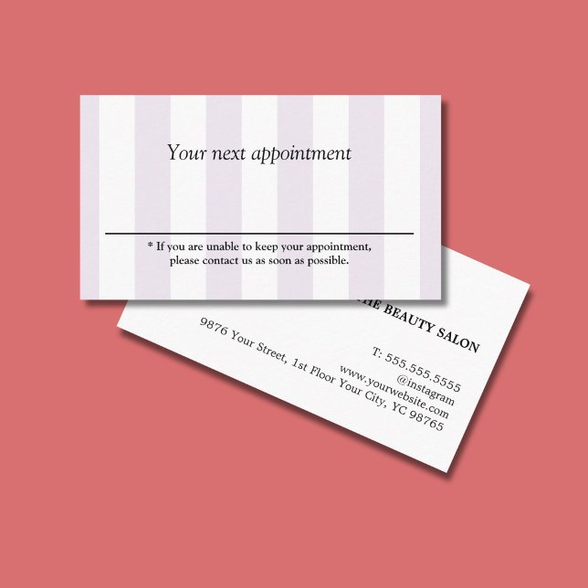 Simple Pastel White Stripes Beauty Salon Appointment Card (Creator Uploaded)