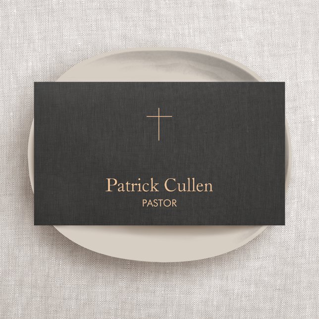 Simple  Pastor Priest Crucifix Black Business Card (Creator Uploaded)