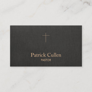 Simple  Pastor Priest Crucifix Black Business Card