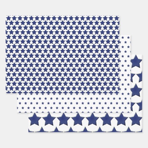 Simple Patriotic BlueWhite Star Pattern Wrapping Paper Sheets