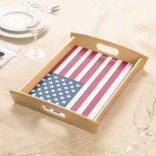 Simple Patriotic Red White and Blue American Flag Serving Tray