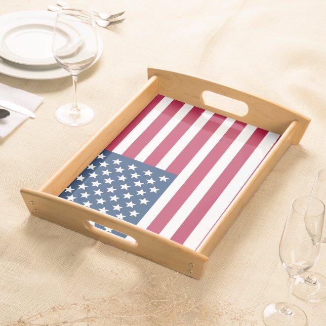 Simple Patriotic Red White and Blue American Flag Serving Tray (Front)