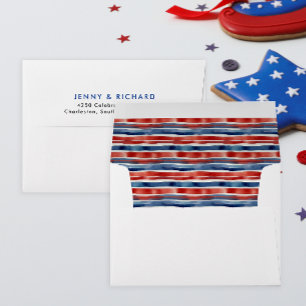 Simple Patriotic Red White Blue Stripes Watercolor Envelope
