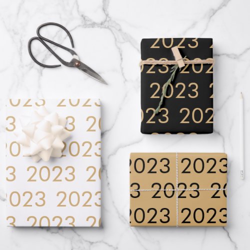 Simple Pattern 2023 Any Year Gold White Black Wrapping Paper Sheets