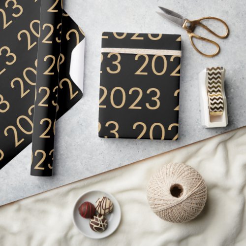 Simple Pattern 2023 Year Black Gold  Wrapping Paper