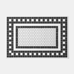 Simple Pattern Black and White Tile Design Doormat
