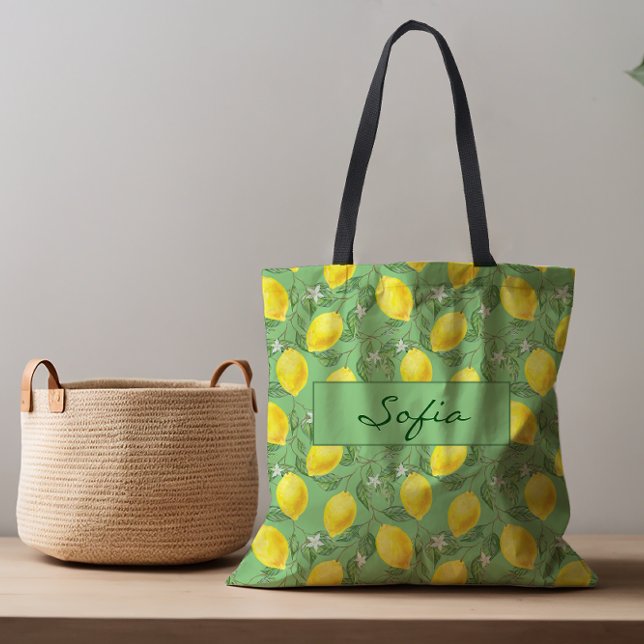 Simple pattern lemon flower leave green tote bag (Creator Uploaded)