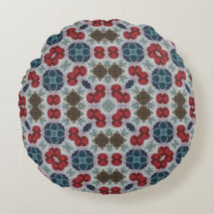 Simple Pattern Red, Blue, Green on Gray  Round Pillow