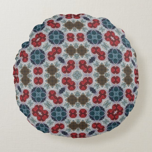 Simple Pattern Red, Blue, Green on Gray  Round Pillow (Front)