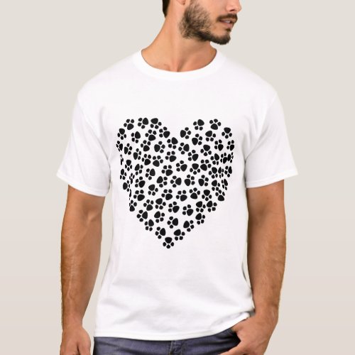 Simple paw heart  black and white T_Shirt