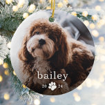 Simple Paw Print Dog Photo Christmas Ceramic Ornament<br><div class="desc">Simple Paw Print Dog Photo Christmas Ceramic Ornament is a stylish modern holiday ornament with your dog's name featured in classic typography in white over your full size photograph.</div>