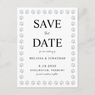 Simple Paw Prints Wedding Save The Date Invitation Postcard