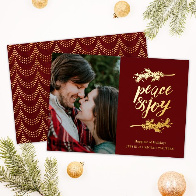 Simple Peace & Joy Branches Photo Foil Holiday Card (Creator Uploaded)