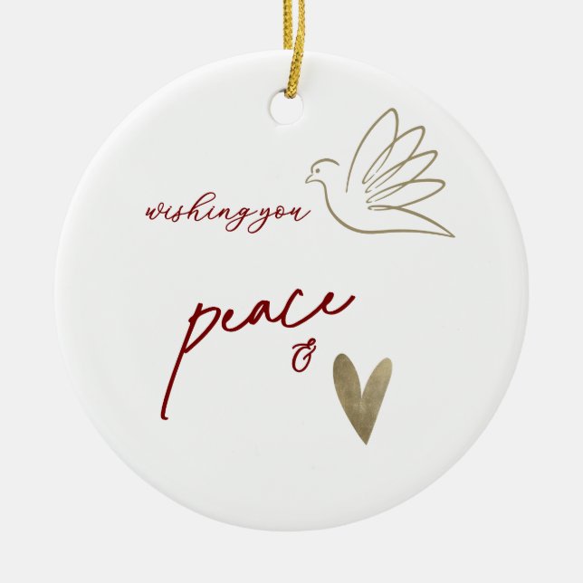 Simple Peace & Love Dove Photo Christmas Card Ceramic Ornament (Front)
