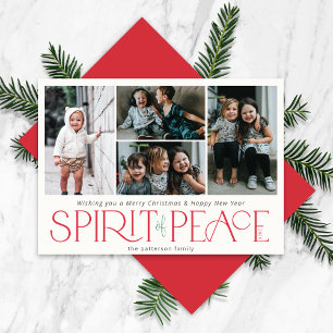 Simple Peace Photo Green Red Holiday Card
