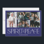 Simple Peace Photo Hanukkah Blue Holiday Card<br><div class="desc">These simple holiday photo greeting cards feature the greeting,  “Spirit of Peace, ” in large white letters on a royal blue background with placeholders to add four of your favorite photos,  family name & the year.</div>