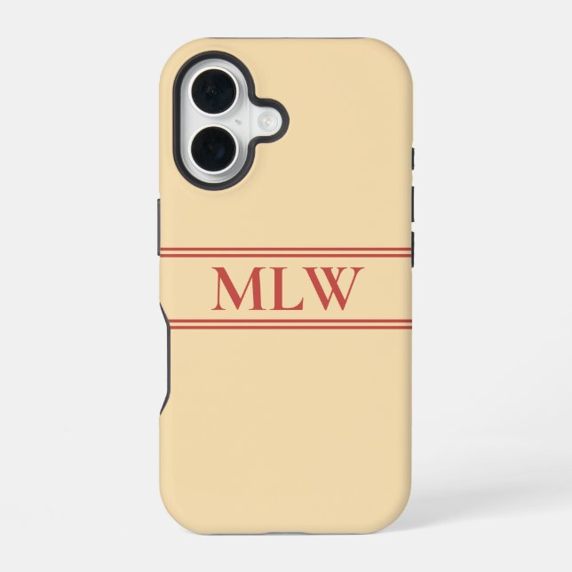 Simple Peach and Red Monogrammed  Iphone Case (Back)