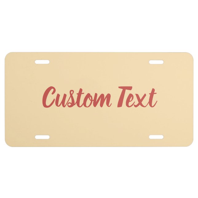 Simple Peach and Red Script Text Template License Plate (Front)