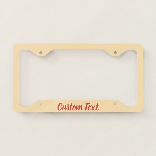 Simple Peach and Red Script Text Template License Plate Frame (Front)