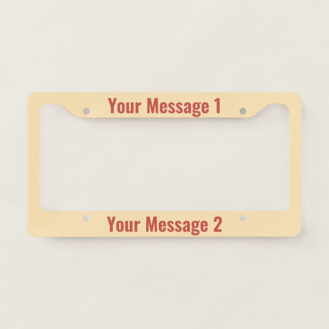 Simple Peach and Red Text Template License Plate Frame (Front)