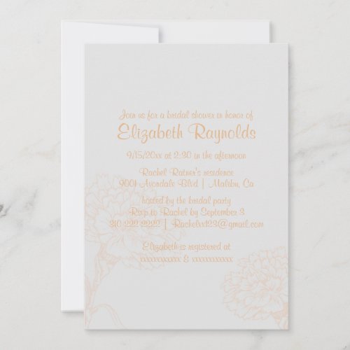Simple Peach Bridal Shower Invitations