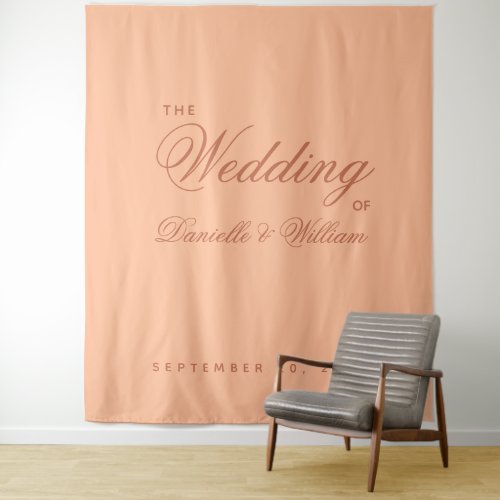 Simple Peach Brown Elegant Script Wedding Backdrop