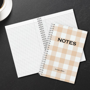 Simple Peach Buffalo Check Monogram Name Notebook