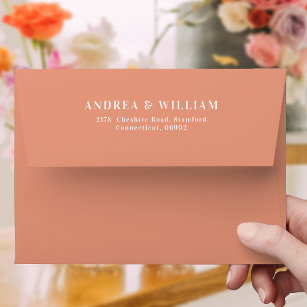 Simple Peach Coral Wedding Envelope