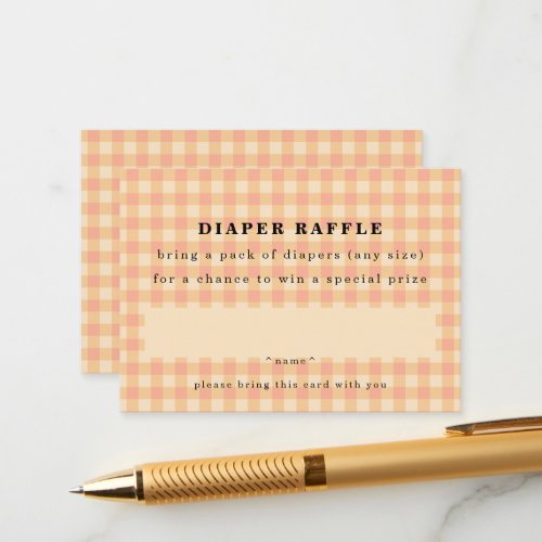 Simple Peach Gingham Diaper Raffle Enclosure Card