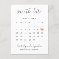 Simple Peach Heart Calendar Wedding Save the Date